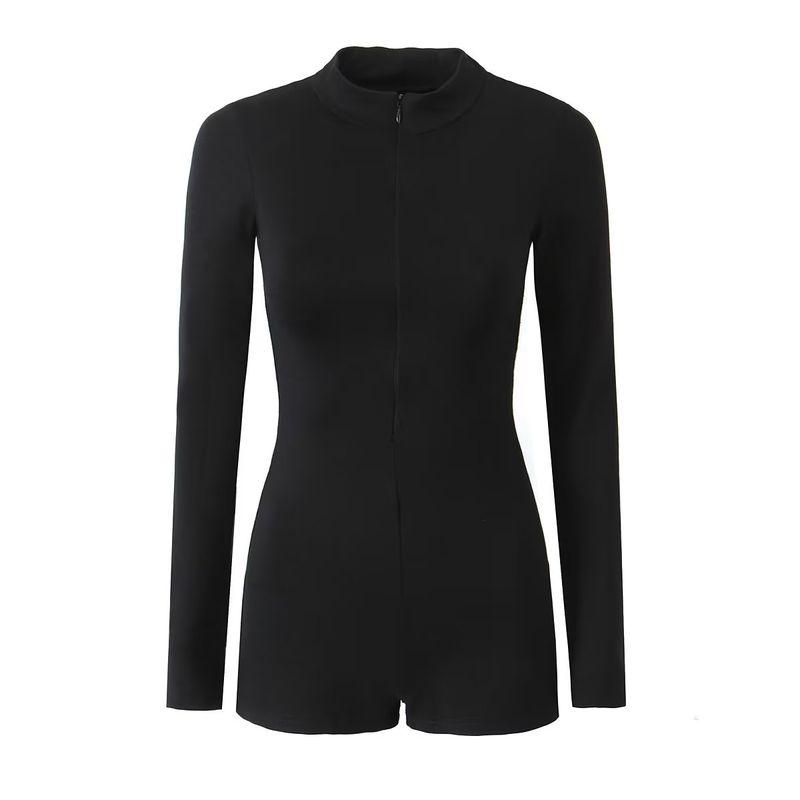 

V Neck Super Hot Fashion Ins Button Slim Fit Bodysuit Black Long sleeves zipper high quality M