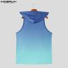 INCERUN Men Summer Sleeveless Gradient Casual Hooded Tank Tops 