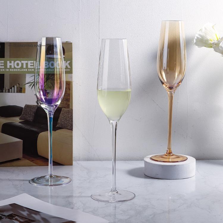 European Electroplated Colorful Champagne Glasses Crystal Highball Wine Cups for Home Hotel Use