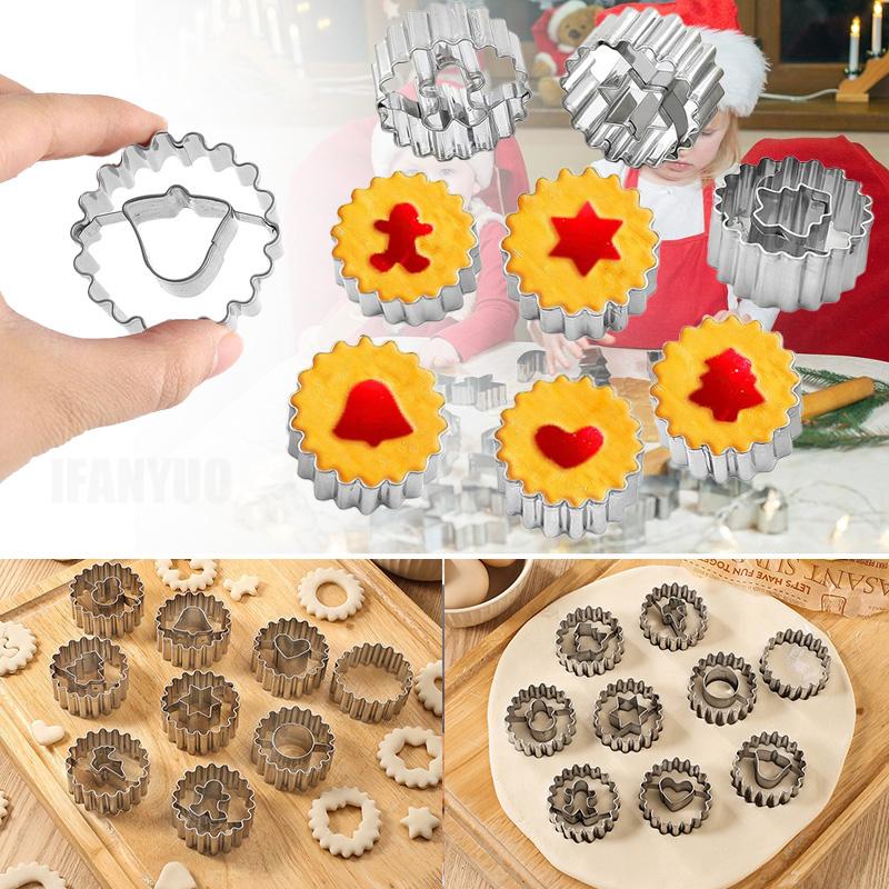 Metal Pastry Cookie Cutter Set Mini Christmas Sandwich Biscuit Baking Molds Xmas Tree Snowflake Gingerbread Shape Cakes Decor