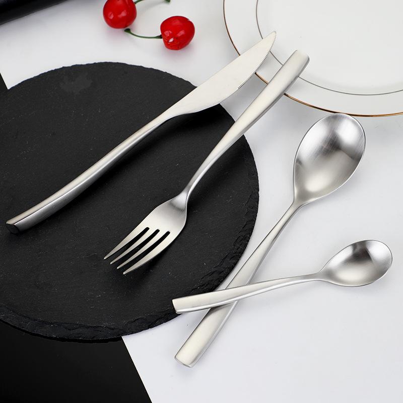 304 Stainless Steel Spoon Hotel High-end High-grade Thickened Spoon Fork Creative Coffee Spoon Sanding Knife, Fork and Spoon Set