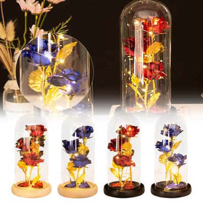 Kunstroosililled Klaasroosist LED-valgusti kingitus sõbrapäevaks