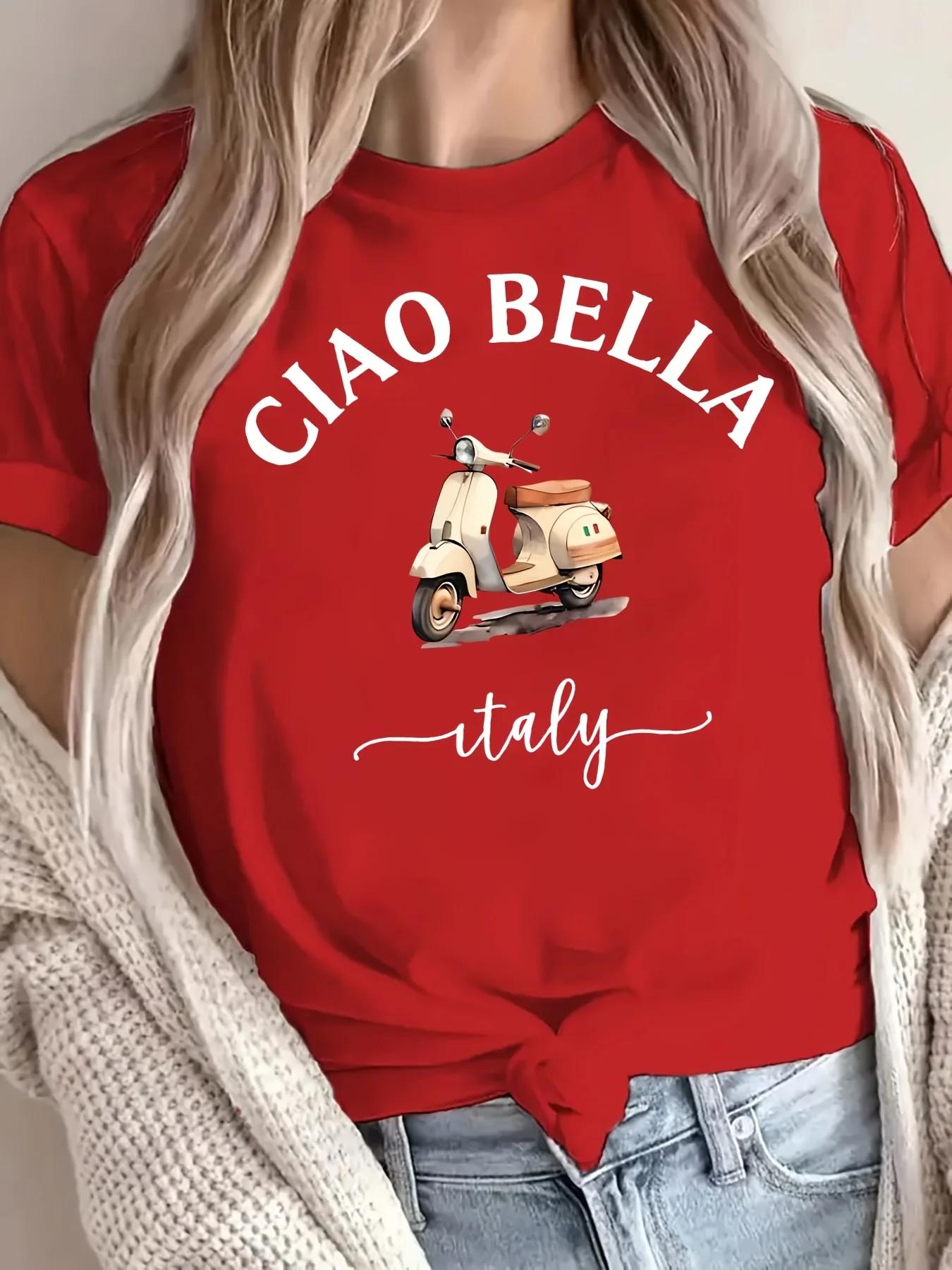 

Print Polyester Blend Spring Summer Top Italian Lemon Womens Crew Neck TShirt Casual Short Sleeve Letter Aesthetic Clothes S