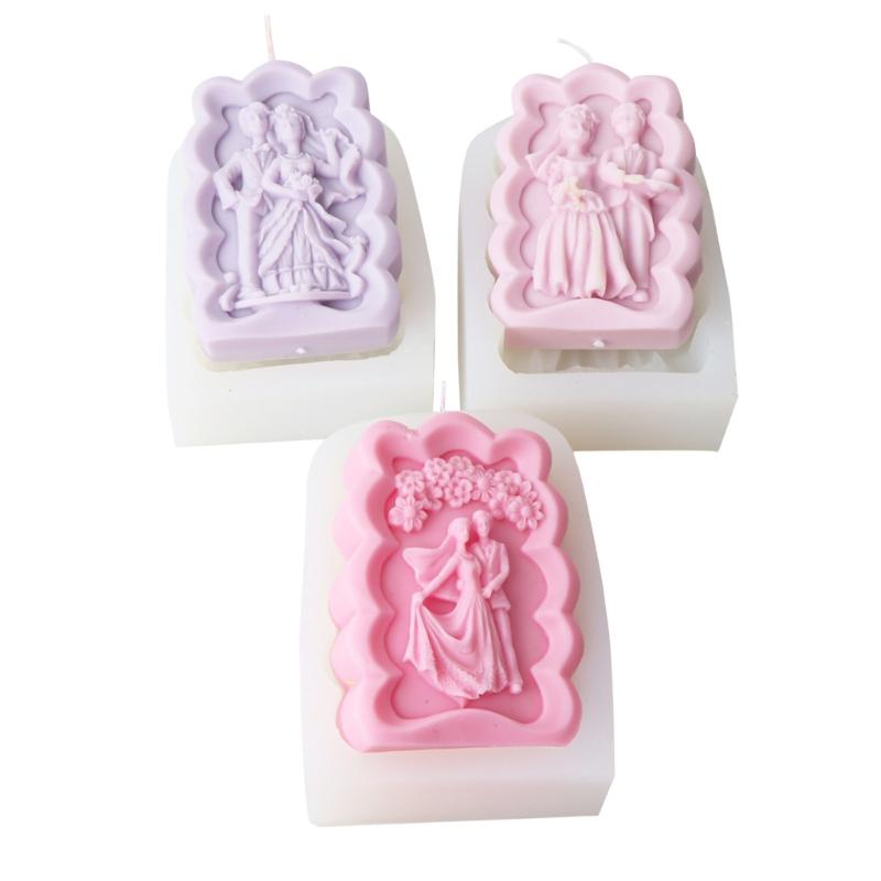 Elegant Marriage Frame Silicone Molds Reusable Bride and Grooms Themed Frame Silicone Candle Molds for Home Decoration