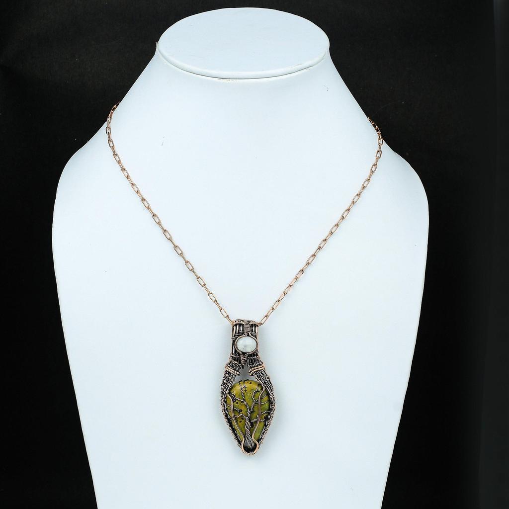 Tree Of Life Stichtite Copper Wire Wrapped Pendant Rainbow Moonstone Jewelry Handmade Designer Pendant Gift For Mother Tree Of Life Jewelry