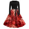 Women's Retro Halloween Print Long Sleeve Neck Casual Dress for Fall Party