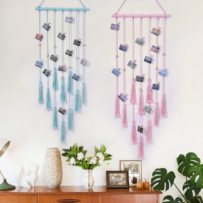 Photo Wall Hangings Tapestry Home Decorations Handmade Woven Wall Hangings with Clip Hangings Pictures Organizers