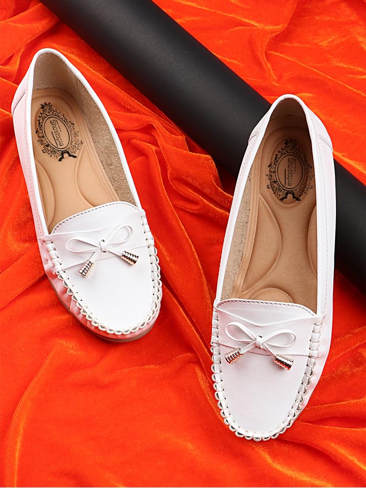 Shoetopia Women S Block Heel Loafers White (5 Uk) 5 UK