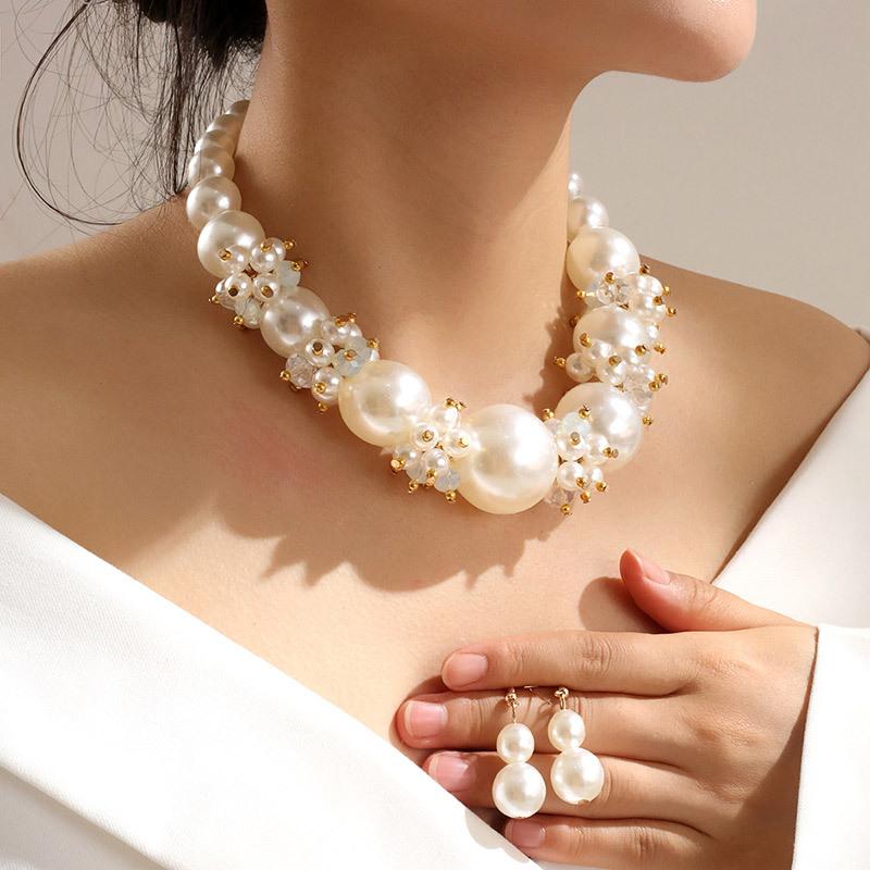 Simple Size Pearl Temperament Women's Necklace Earrings Women's Jewelry Set