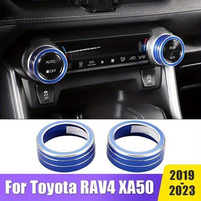 För Toyota För RAV4 2019-2023 Luftkonditionering Klimatkontroll Knopplock Luftkonditionering Radio Volymknapp Ringskydd - Aluminiumlegering 2 delar