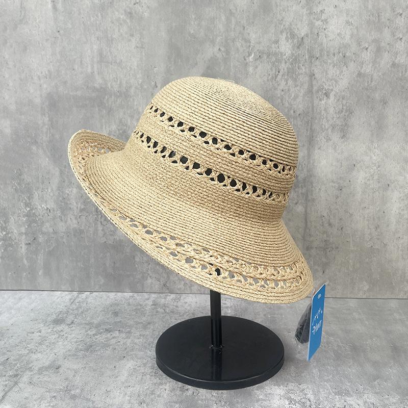 25 Fine Raffia Hand-Woven Hollow Straw Hat Women'S Summer Sun Protection Visor Elegant Top Hat Bucket Hat
