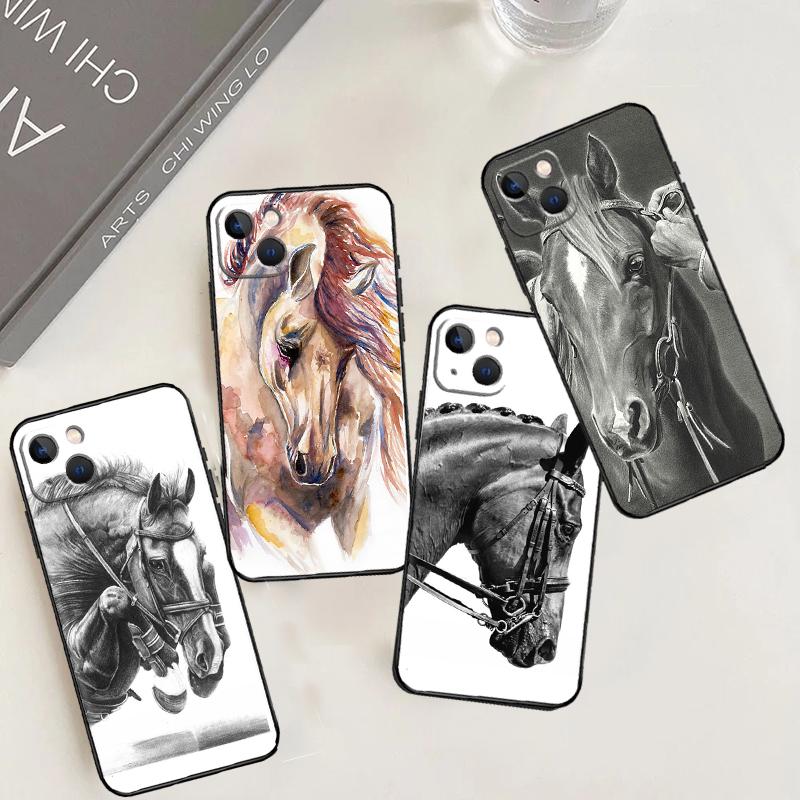 Horse Sketch Phone Case For iPhone 17 Pro Max 16 15 14 13 12 11 Pro Max Plus 12 13 Mini 16e 17 Air Cover