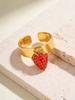 Strawberry Ring Stainless Steel Gold Open Adjustable Fashion Fruit Jewelry for Women Cute Gift