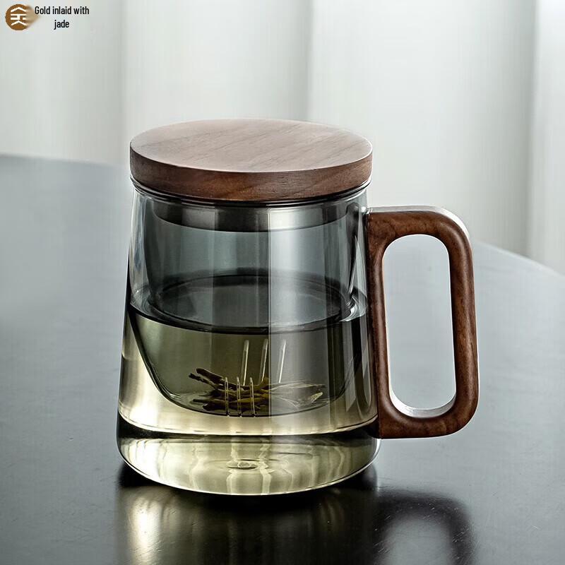 Smoky Grey Glass Tea Mug with Filter and Lid