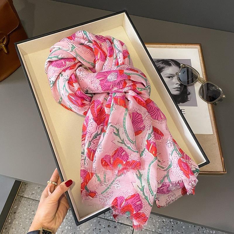

Spain Fashion Lotus Floral Fringe Viscose Shawl Scarf Lady High Quality Wrap Pashmina Stole Bufandas Muslim Hijab 180*90Cm