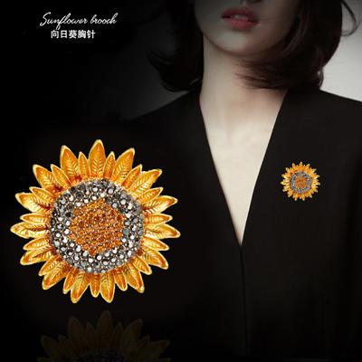 Broche Tournesol Entièrement Diamant Japonais et Coréen Accessoires de Vêtements de Mode Corsage Mignon Épingle pour Manteau de Costume pour Femme