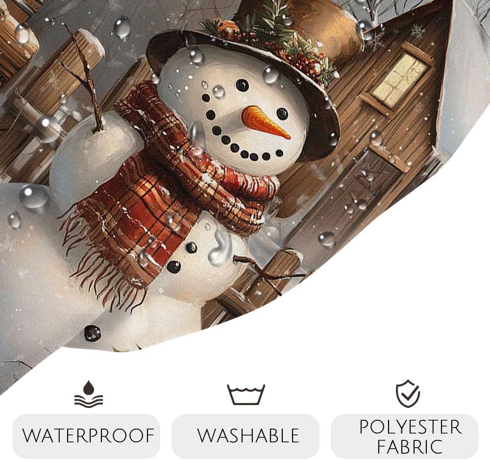 Christmas Snowman Shower Curtain, Winter Snow Trees Rustic Bathroom Dcor, Durable Waterproof Fabric Holiday Shower Curtains
