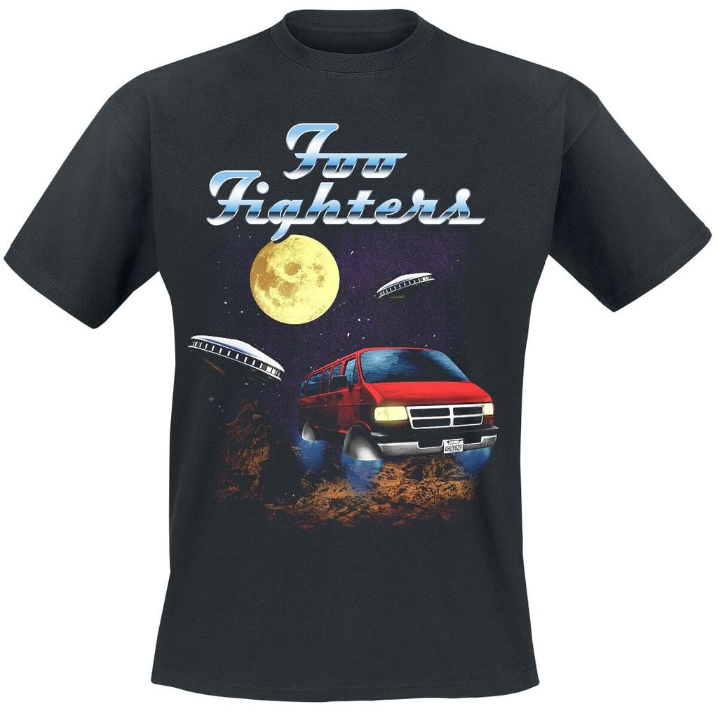 Foo Fighters Retro Wing & Lightning Badge Print T-Shirt, Cotton Unisex Rock Fans Tee