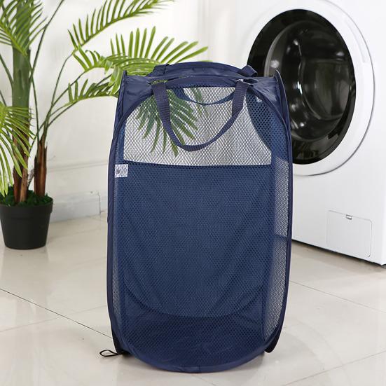 Dirty Clothes Storage Basket Foldable Large Capacity Hollow Out Mesh See-through Breathable Wide Opening Great Load Bearing Straps Toys Dolls Storage