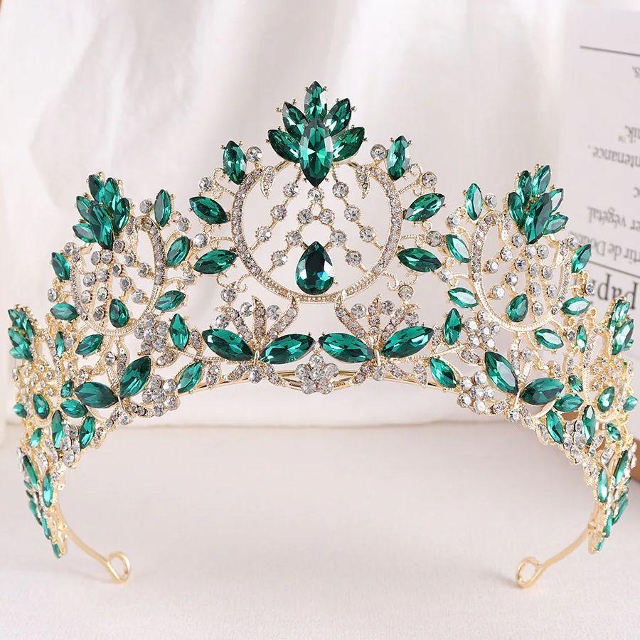 10 Colors Baroque Green Red Blue Crystal Tiara Crown Elegant Queen Tiara Wedding Birthday Party Princess Hair Dress Accessories