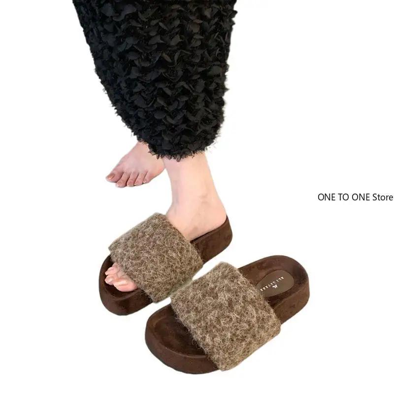Fashion Plush House Slippers for Women New Open Toe Soft Sole Fuzzy Home Shoes Woman Winter Cozy Warm Indoor Floor Slippers Womens Shoes