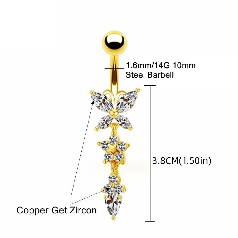 Elegant Body Piercing Jewelry Unique Dangle Belly Ring Zircon Butterfly Belly Button Ring Seaside