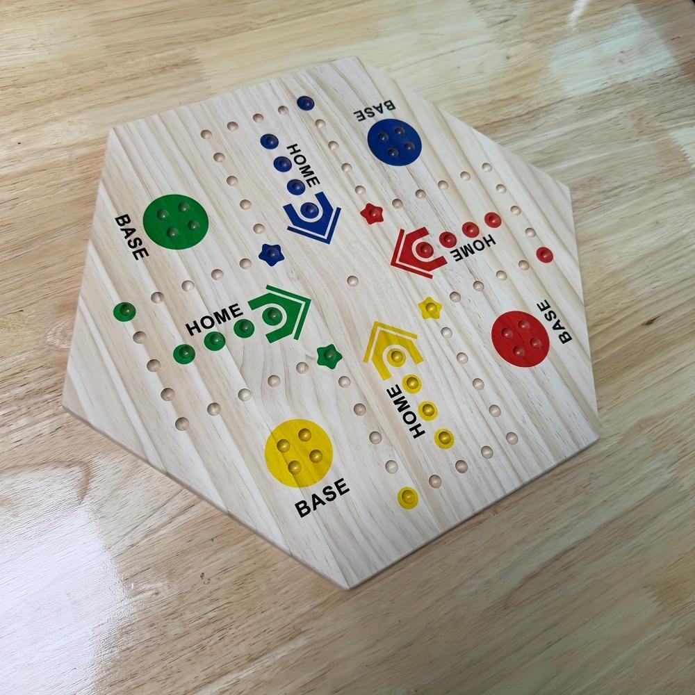 A High Quality Wooden Double Sided Board Game, Flying Chess Track Chessboard Party Game, for 4-6 Players, with 6 Colors 24 Marbles + 6 Dice
