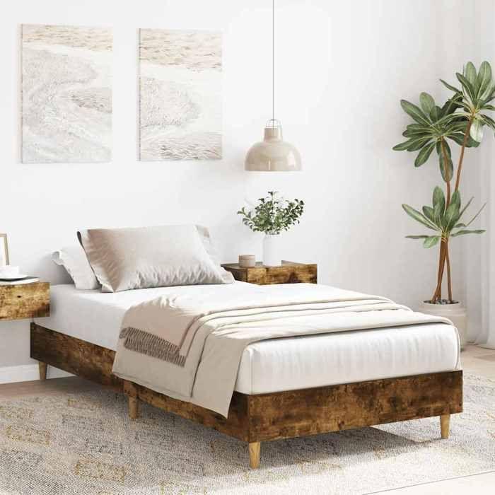 VidaXL Bed Frames Without Mattress Smoked Oak 90x190cm Engineered Wood, Bedroom Furniture, Slatted Base, Single Bed, 861088