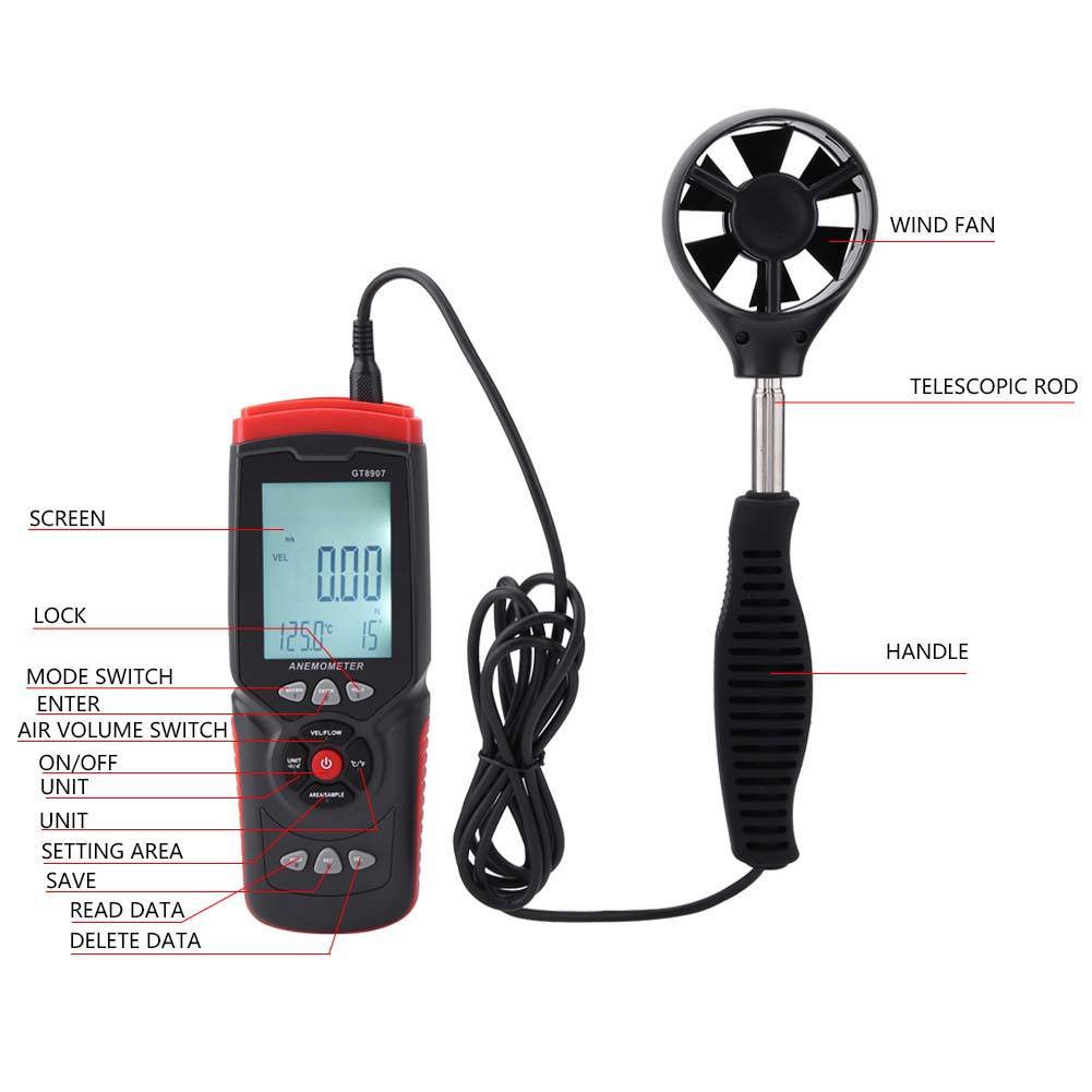 GT8907 Precise Digital USB Anemometer Multifunction Wind Speed Temperature Air Flow Tester