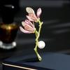 Yutsai Simple Pink Flower Delicate Brooch Women Alloy Enamel Elegant Simple Plant Series Brooch Pin Gifts PD2299