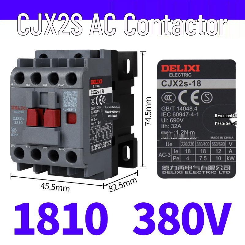 DELIXI CJX2S AC Contactor 1810 1801 1811 - Voltages: 220V, 380V, 110V, 36V, 24V.
