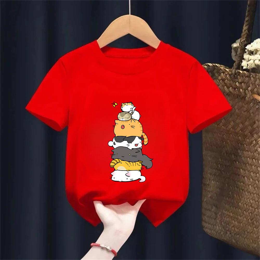 Kletternde Katze Muster Trendiges Design Druck T-Shirts Kurzarm Kinder Kinder T-Shirt Jungen Mädchen Sommer Frühling Lässiges Oberteil Tee