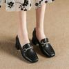 Autumn and Winter Retro College Style Square Head Pearl Buckle Thick Heel Mary Jane Single Shoes Professional Commuter Work Shoes