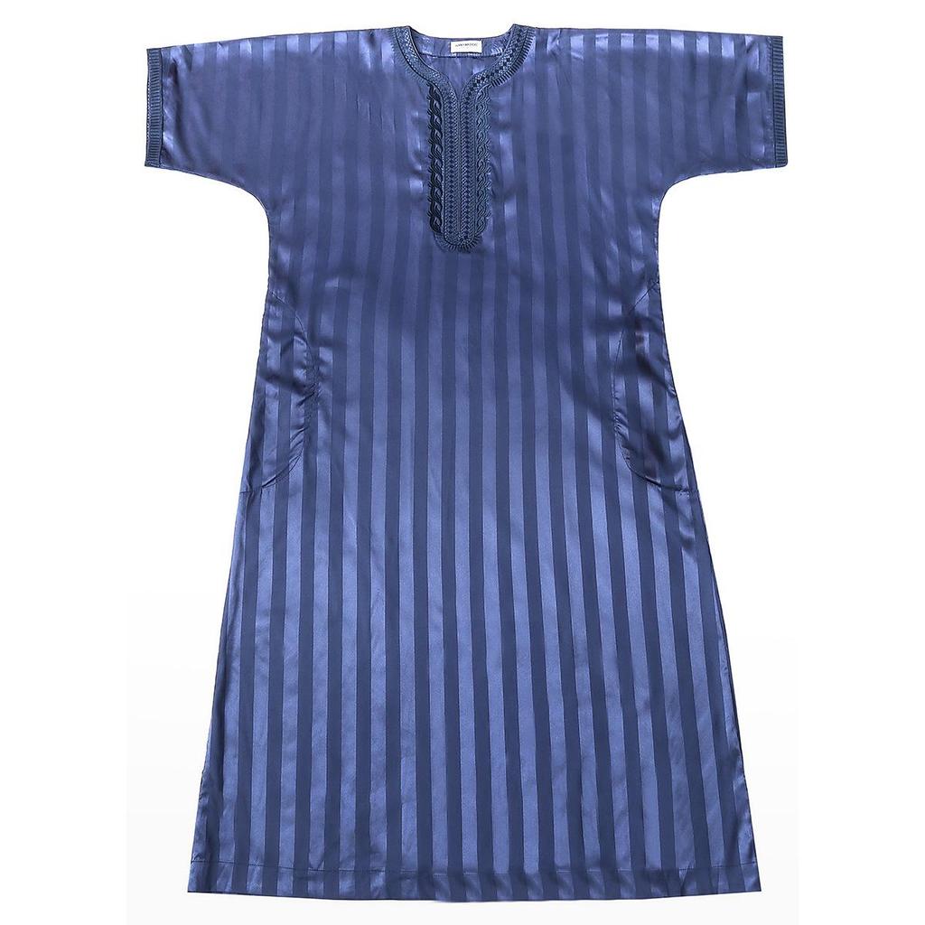 Men's Embroidered Striped Mid-Sleeve Robe – Ethnic Short Sleeve Style