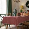 Red Plaid Cotton Linen Rectangle Tablecloth – Dustproof, Decorative, Literary Festival Style