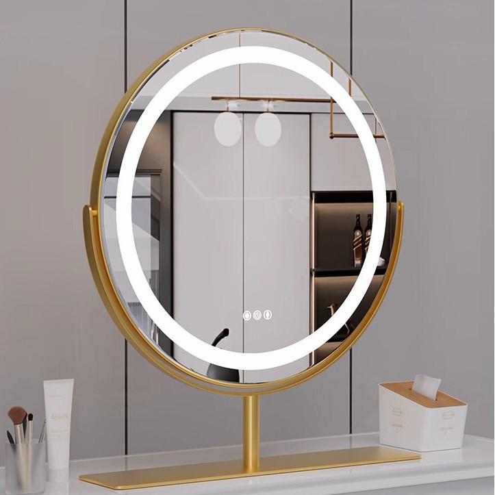 LED Light Vanity Makeup Mirror - Round Rotating Desktop Mirror with Light