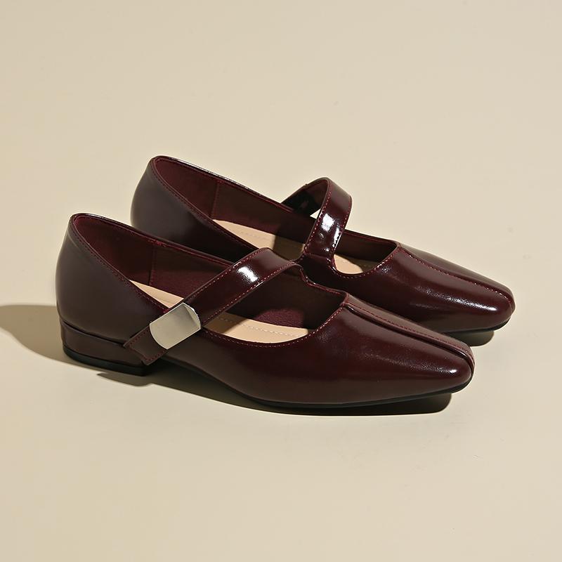 Fashion Low-heeled Single Shoes Autumn New Square-toe Shallow-mouth One-band Anti-slip Wear-resistant Low-top Shoes