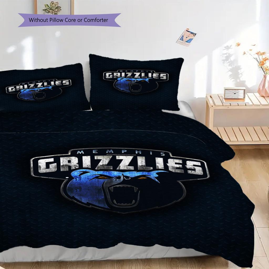 Memphis Grizzlies Blau Geist Stärke Dreiteiliges Set(1 Bettbezug + 2 Kissenbezüge, ohne Füllung)Weihnachts-Geburtstagsgeschenk Bettwäsche-Set
