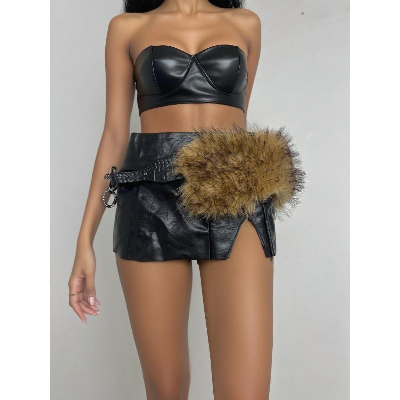 

New MAO MAO Retro Faux Fur Waistband and Plush Waistchain