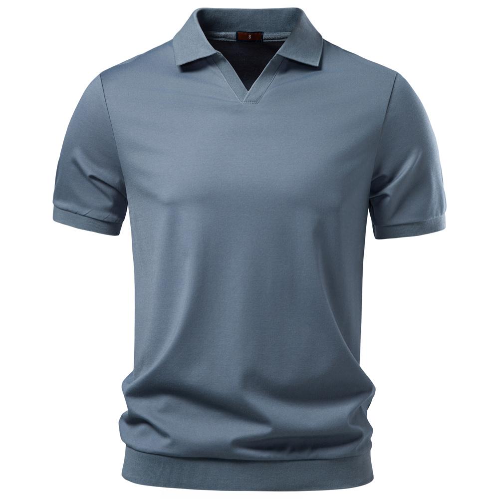 AIOPESON Herren Polohemd aus Tencel-Viskose-Mischung Atmungsaktiv Stretch Business Casual V-Ausschnitt Sommer Oberteil Einfarbige