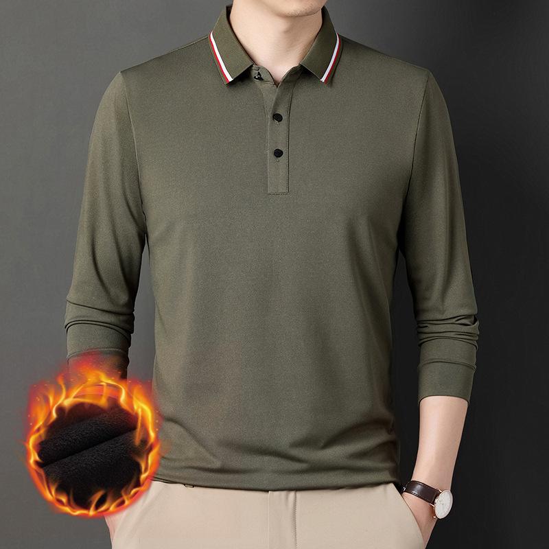 New Men's Polo Shirt Plus Velvet Thickening Long-sleeved T-shirt Men's Simple Business Youth Loose Large Size Dad Wear