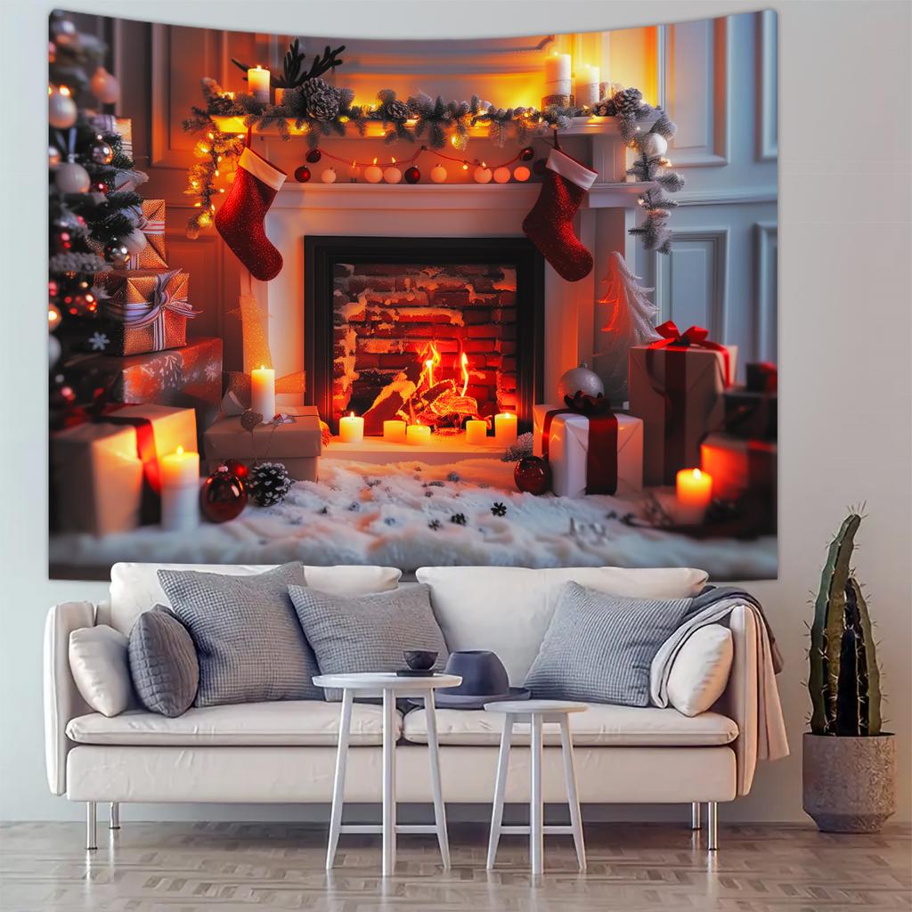 1pc Christmas Tapestry, Christmas Tree Fireplace, Warm, Beautiful, Romantic Christmas Decoration Poster Tapestry