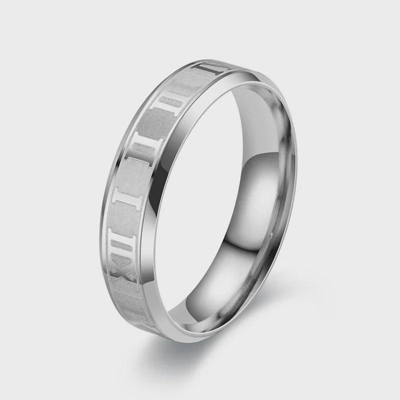 European & American Roman Numeral Titanium Steel Ring, 6MM Laser Engraved, Personalized Jewelry