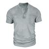 Men Black Washed Henley Neck Short Sleeve Chest Pocket Casual T Shirt