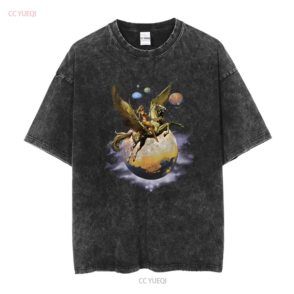 BORIS VALLEJO PEGASUS NEUES SCHWARZES T-SHIRT Lang- oder Kurzarm Vintage-Waschung Unisex Bequeme Streetwear Leicht stylisch