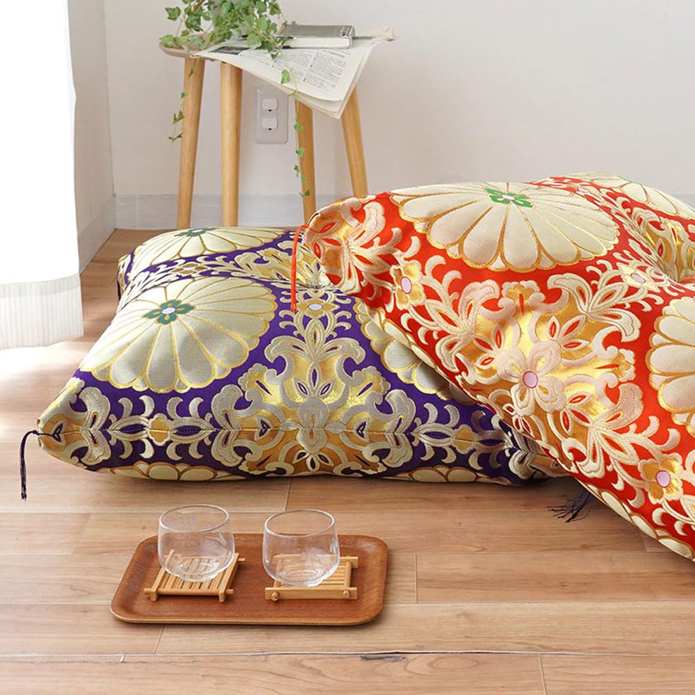 Large purple zabuton cushion for Buddhist altar use, 65 x 69 cm, made in Japan. Perfect for Buddhist memorial services. Filled with synthetic cotton