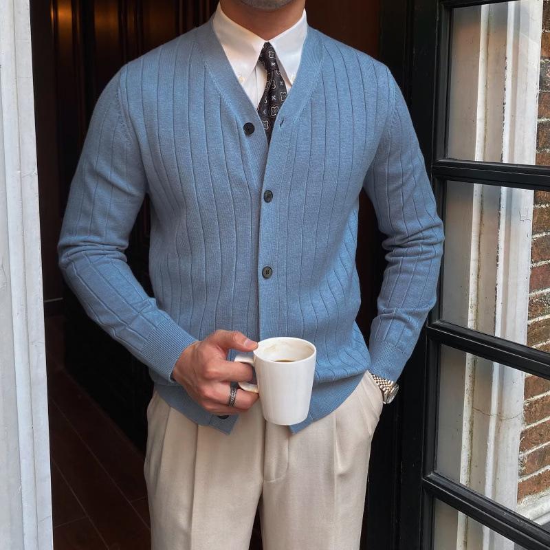 Koreański Męski Sweter Kardigan Slim Fit - Dzianina Jesień/Zima