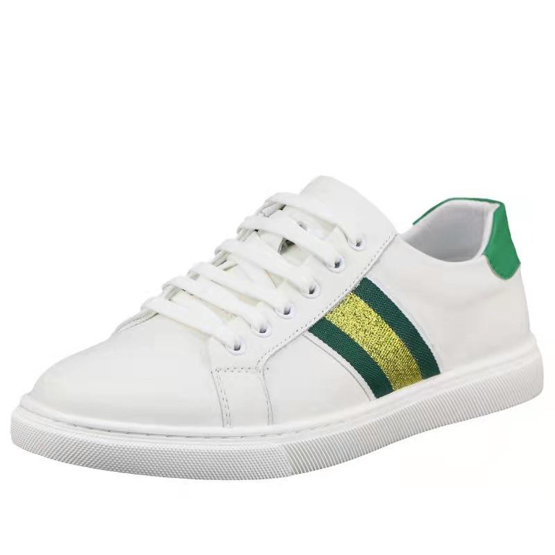 Shoes for Men Genuine Leather Casual Shoes Spring Green Striped Flat Skateboard Shoes White Leather Sneakers