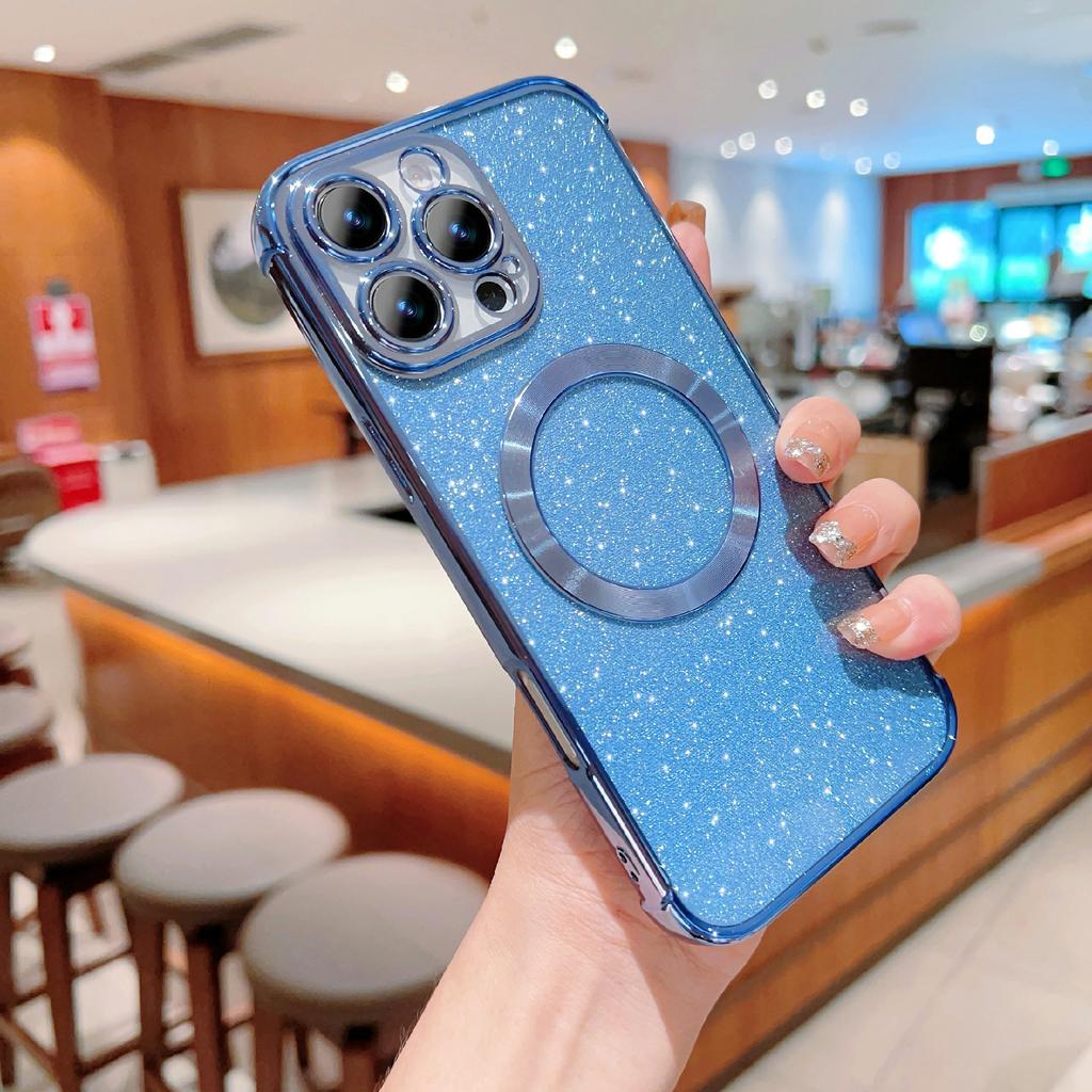 For iPhone 16 Pro Max Case Electroplating Glitter TPU Clear Phone Cover Compatible with MagSafe