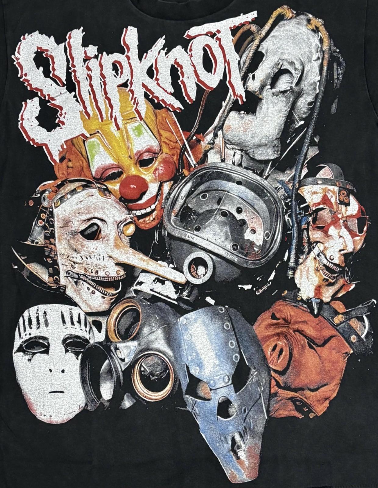 SLIPKNOT AOP Vintage 2001 MASKS BIG FACE 90s Nu Metal Band Sz.L REPRINT Unisex T-Shirt S